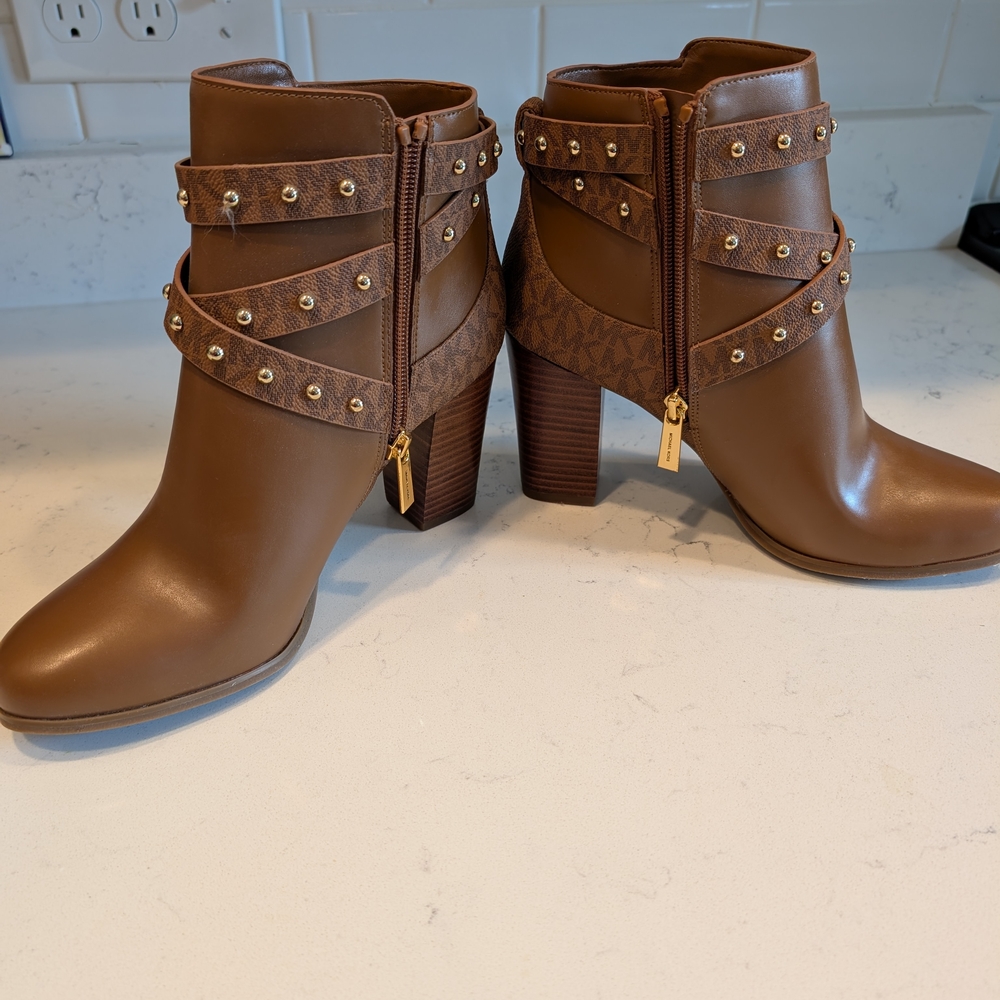 Never Worn Michael Kors Brown Ankle Boots with Studded Straps - Picture 2 of 10